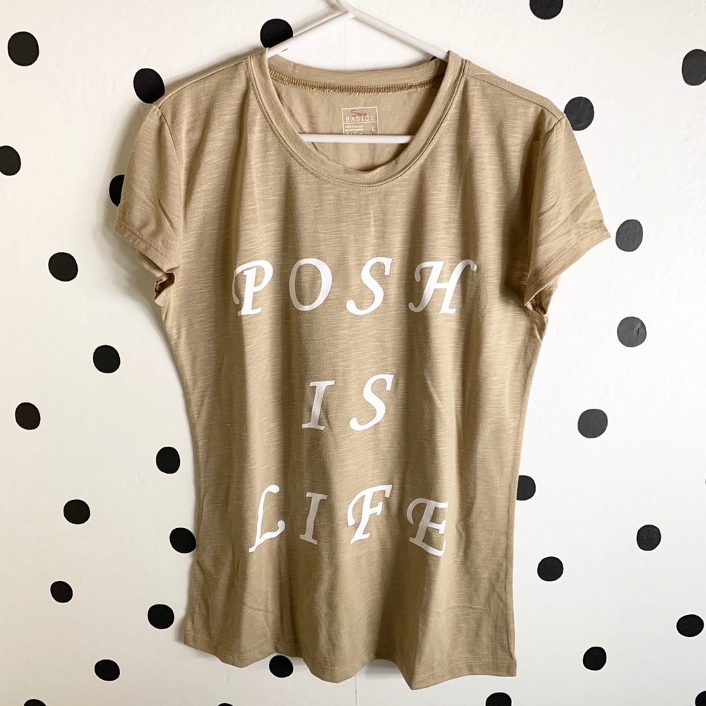 🆕POSH IS LIFE BROWN/WHITE SHIRT SIZE L